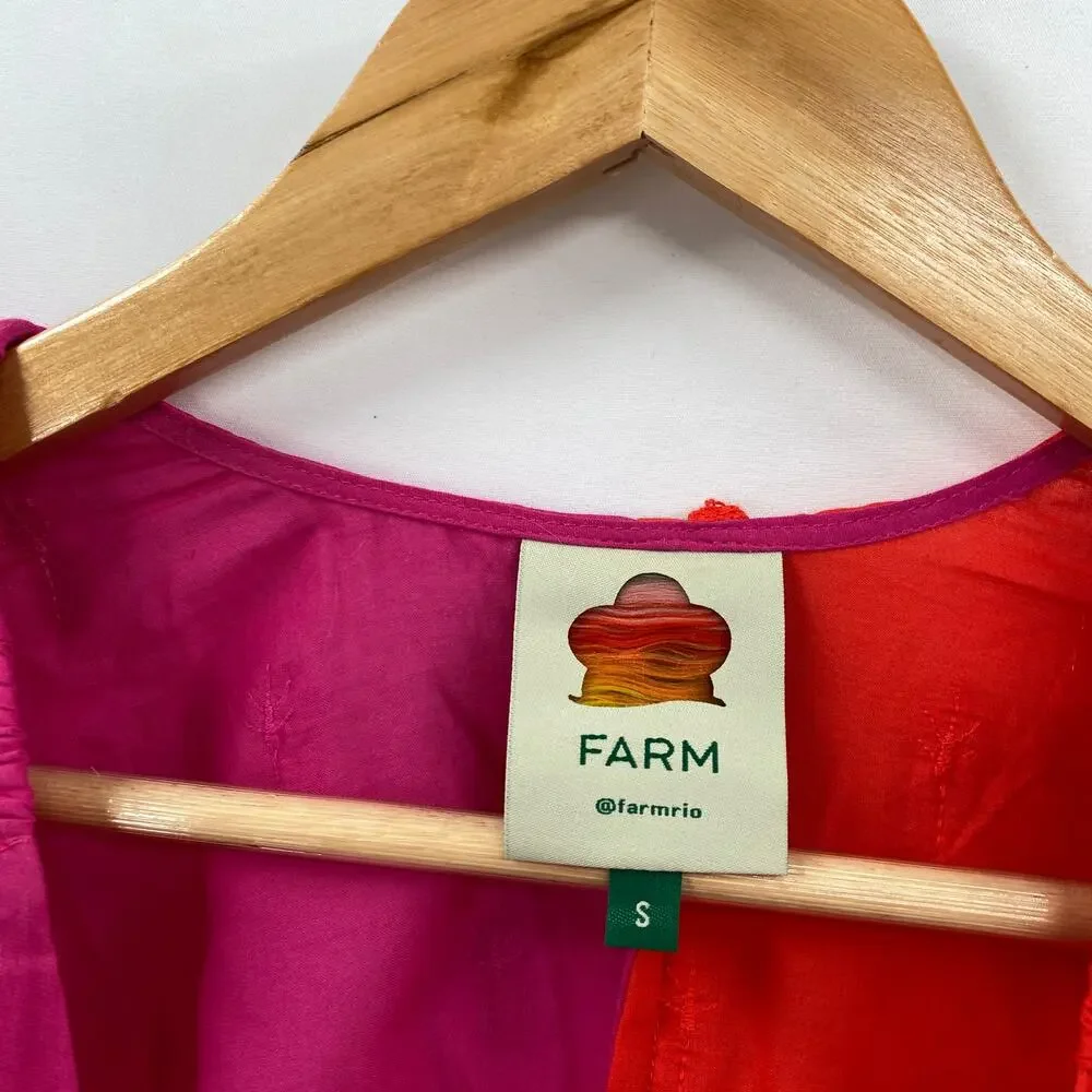 Farm Rio pink & red puff sleeve wrap blouse